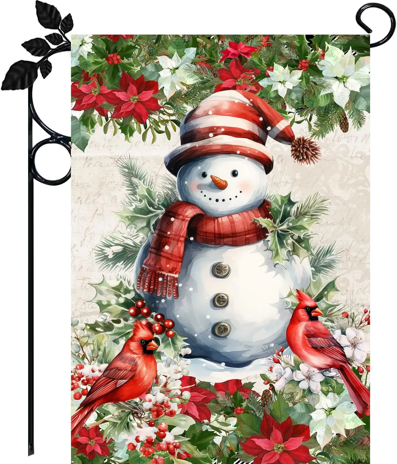 Christmas Garden Flag, Snowman with Scarf Winter Garden Flag 12x18 Inch Double Sided, Cardinal Winter Farmhouse Yard Outdoor Dec