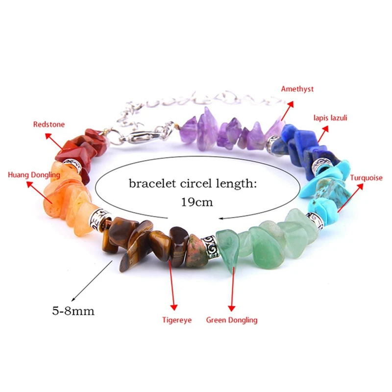 2X Reiki Natural Stone 7 Chakra Bracelets Healing Crystal Bracelet Chipped Gravel Beads Gifts For Women