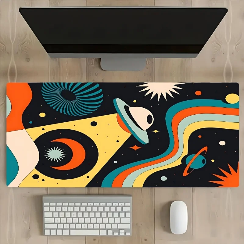 Retro Space UFO Galaxy Large Gaming Mouse Pad Non-Slip Rubber Desk Mat for Office
