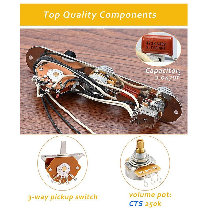

ABVB-2X Prewired Guitar Control Plate,Loaded 3-Way Blade Switch Push Pull Potentiometer Excellent CTS Pot Speed Knobs