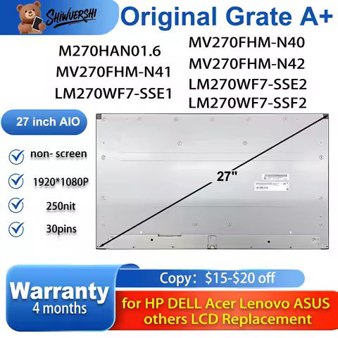 Original New A+ 27.0 Inch LCD Screen M270HAN01.6 MV270FHM N40 N41 N42 LM270WF7 SSE1 SSE2 SSF2 (SS)(E1) (SS)(E2) (SS)(F2)