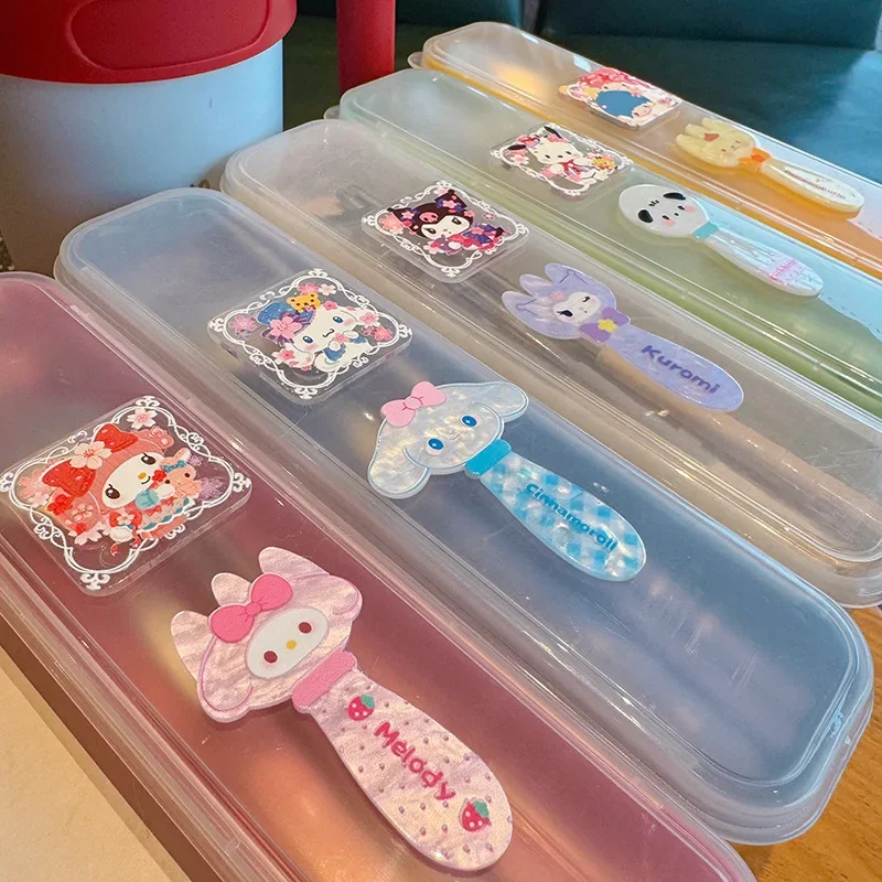 Cartoon Kuromi My Melody Stainless Steel Chopsticks Spoon Set with Storage Box Cinnamoroll Pochacco Children Portable Tableware