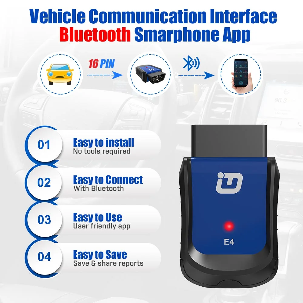 Vpecker E4 Phone Bluetooth Full System OBDII Scan Tool for Android Support ABS Bleeding/Battery/DPF/EPB/Injector/Oil Reset/TPMS