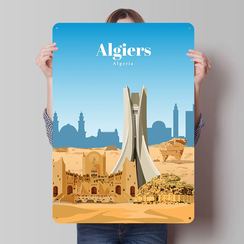 Póster Impreso de Viaje a Argel, Arte de Pared Retro Personalizado, Letreros Metálicos Vintage para Decoración del Hogar, Decoración de Dormitorio, Decoración de Escritorio, Decoración de Casa