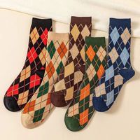 5 Pairs/Lot Men's Cotton Happy Colorful Striped Socks Plaid Diamond Pattern Argyle Geometric Harajuku Combed Medium Tube Sock