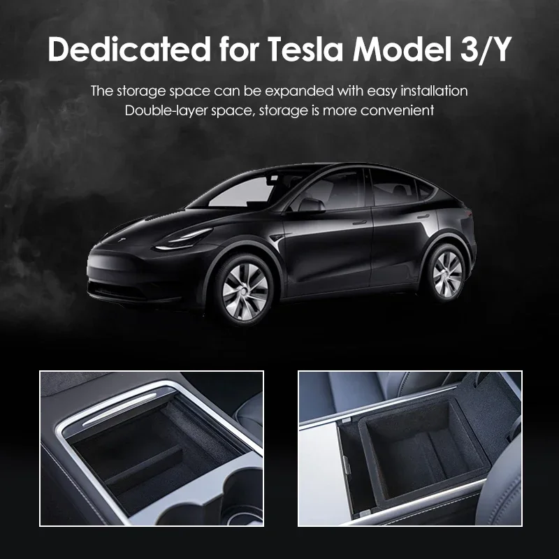 Center Console Storage Box for Tesla Model 3 Y Central Armrest Box Trays Car Organizer Container Flocking Case Holder 2021-2023