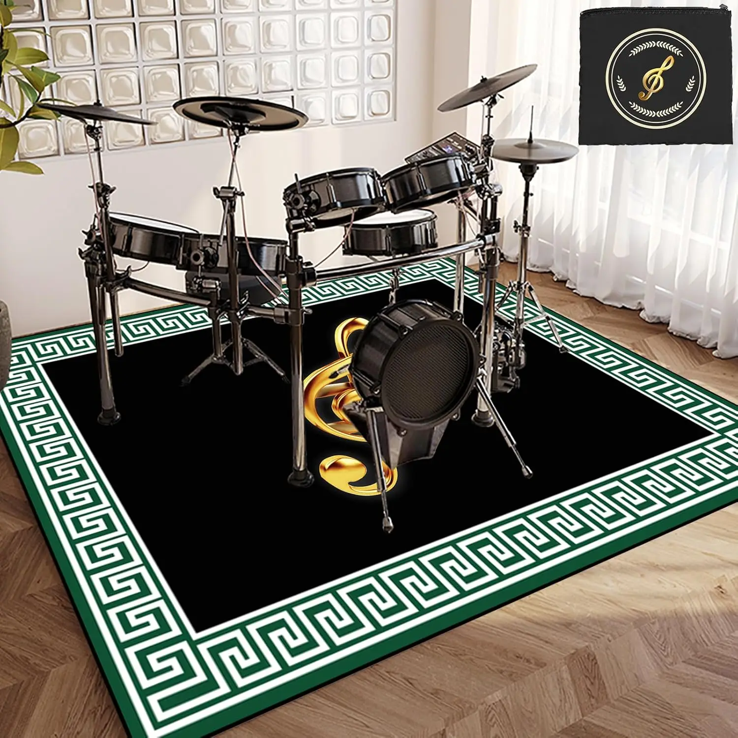 Golden G Clef Musical Note Rug, Elegant Treble Symbol Carpet, Non-Slip Floor Mat for Music Room, Living Room, Luxury Home Decor