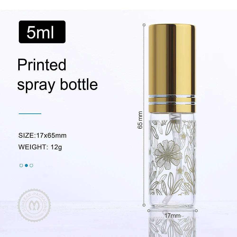 30/50/100 Pieces 5ml Flower Printing Perfume Bottle Spray Bottle Perfume Refillable Glass Bottle Sample Vials