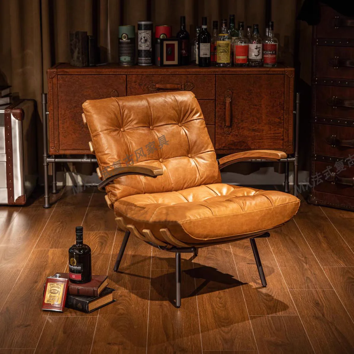 French retro style rib chair, medieval cigar bar leisure chair, classic American bed and breakfast living room sofa chair