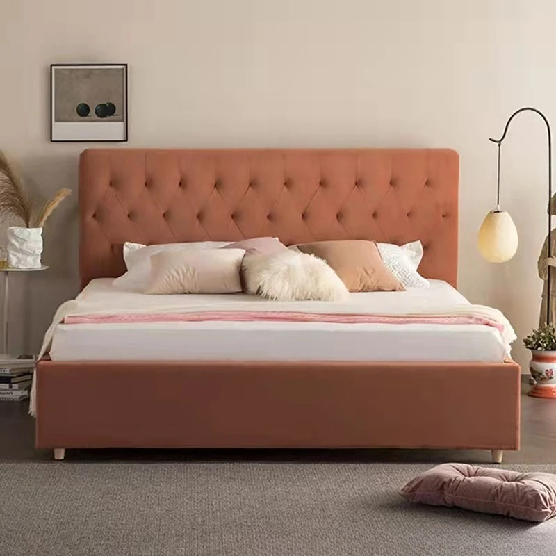 

Pull button solid color furniture bedroom retro double princess bed