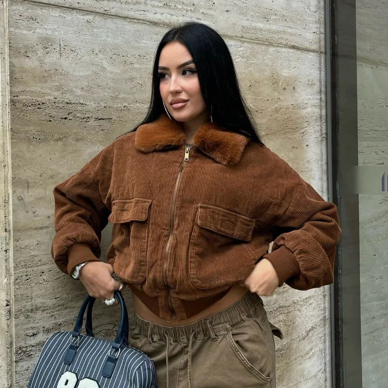 

2025 New Fashion Big Pocket Elegant Women's Loose Warm Jackets Autumn winter Street Chic Young Coats