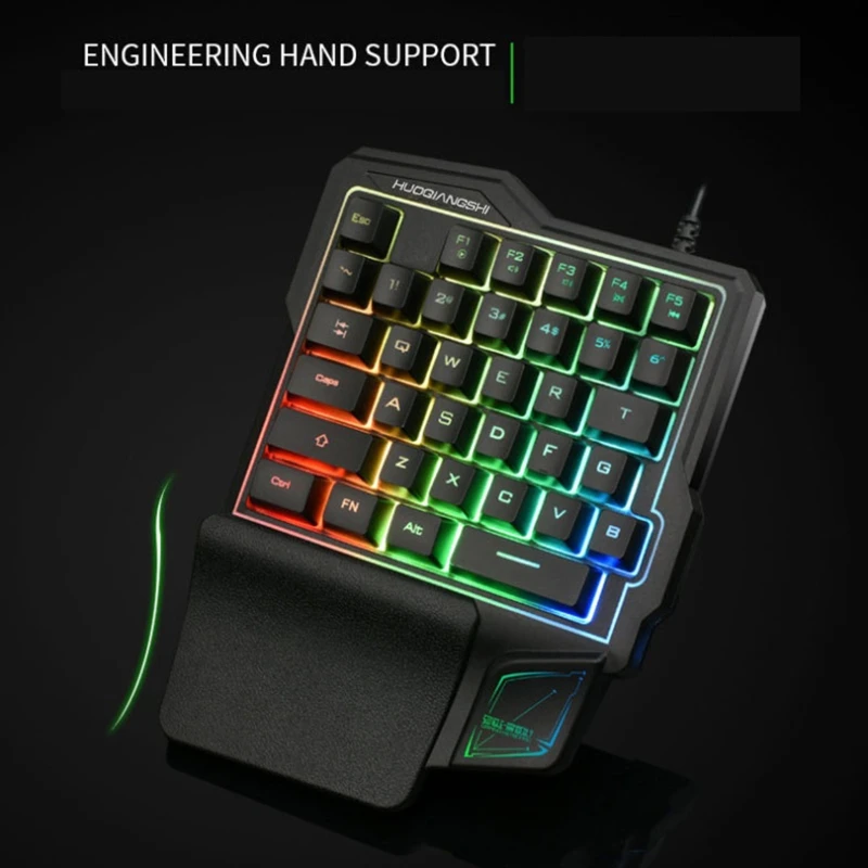 G101 Keyboard One-handed 35-Key Luminous Phone Gaming Keyboard for Office E-Sports Ergonomic Hand Rest H8WD