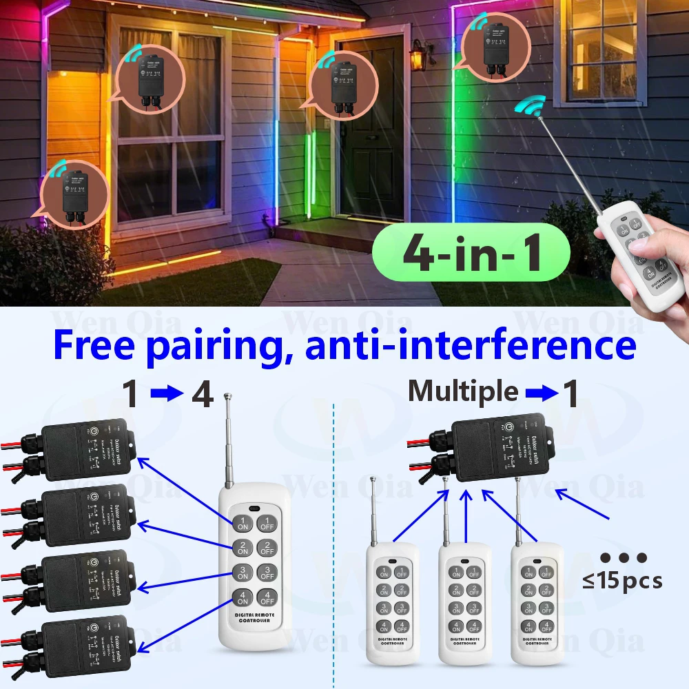Luz de Control remoto inalámbrico de 433Mhz/interruptor de bomba DC 12V 24V 36V 48V 72V 30A relé impermeable de alta potencia rango de Control de 500 metros