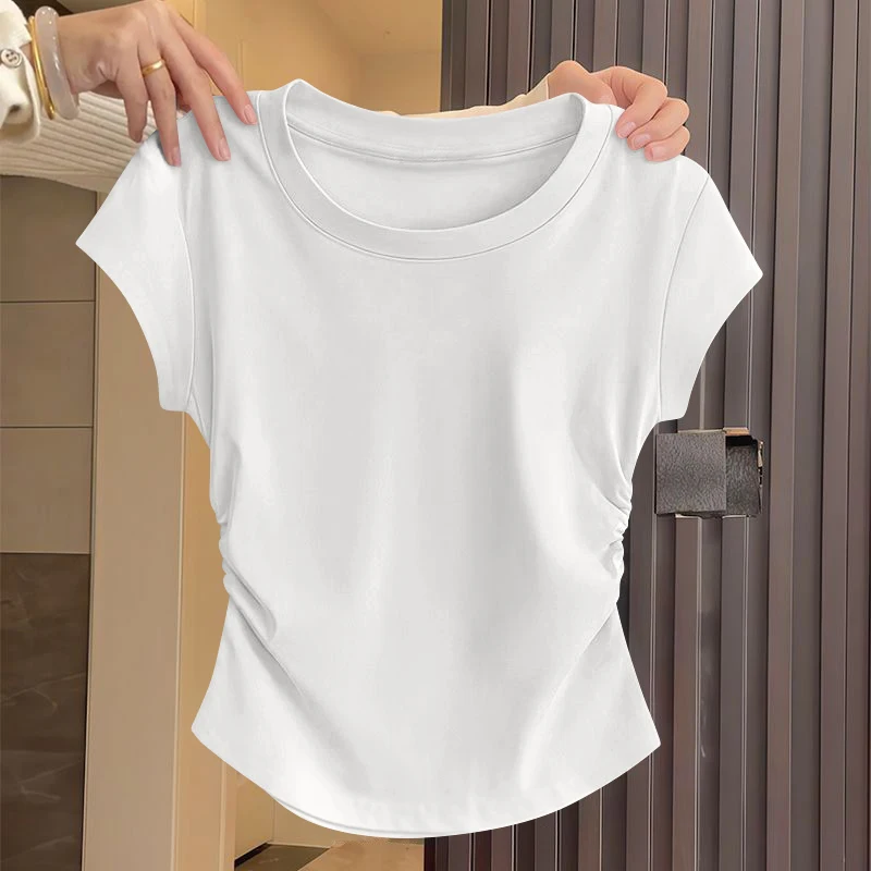 تي شيرت نسائي ort Sve 2025 صيفي جديد بقصة ضيقة وخصر عالي غير متماثل في جسم علوي متعدد الاستخدامات #4