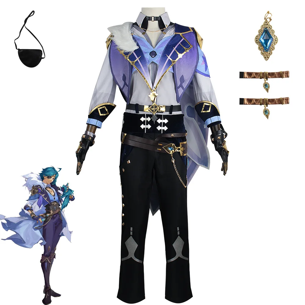 Genshin Impact Kaeya Traje Cosplay Kaeya Peruca Uniforme Anime Roupas Conjunto Completo Festa de Halloween Cosplay Trajes