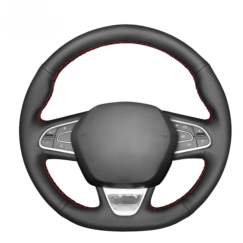 Black Faux Leather Car Steering Wheel Cover for Renault Megane 4 Scenic Kadjar 4 Koleos Talisman Espace Samsung QM6 2015-2024