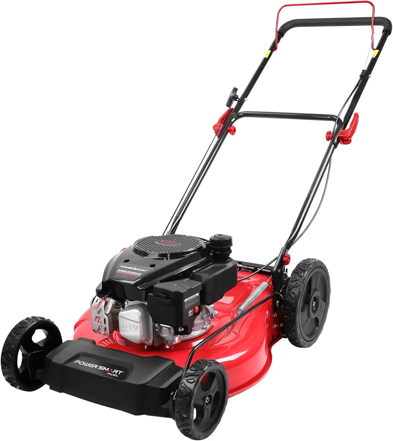 Gas Lawn Mower, 144cc 2-in-1 Mulching Push Mower with 6-Positions Height Adjustment, High Rear Wheels