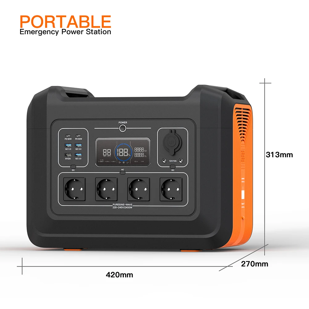 yyhc 2400W Powerstation LiFePO4 Solar Generator 230V EU Plug Portable Power Station for Emergency