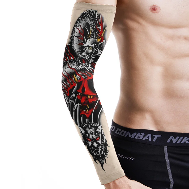 Nuove maniche da braccio con fiore per tatuaggio uomo donna protezioni per le braccia estive maniche per le mani di ghiaccio maniche da braccio per protezione solare stampate da viaggio per biciclette all'aperto