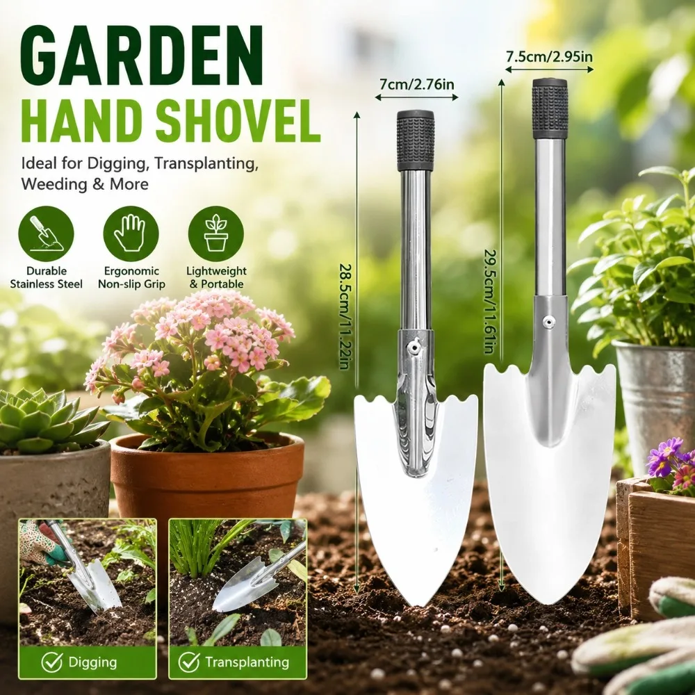 Stainless Steel Flower Shovel Heavy Duty Garden Trowel With Ergonomic Black Handle Perfect Tool For Planting Flowers Vegetables