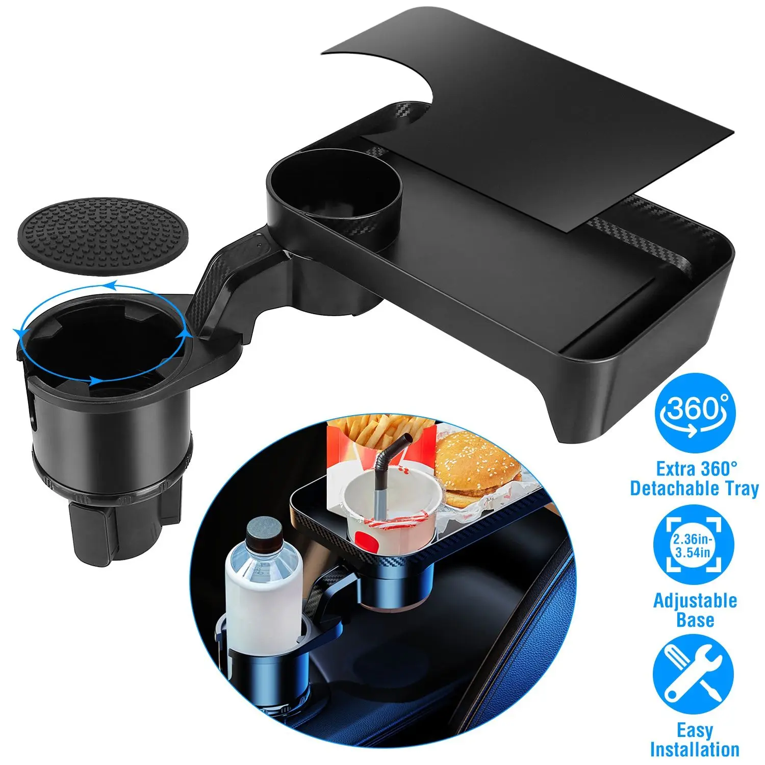 

For Car Cup Holder Tray 360° Rotating Car Bottle Holder Expander Adapter