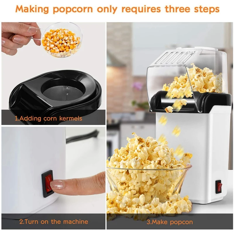 ABXH Air Popcorn Popper Maker, เครื่องทําป๊อปคอร์นลมร้อนไฟฟ้า-1200W, ไร้น้ํามัน
