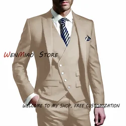 Traje Beige de 3 piezas para hombre, esmoquin Formal de boda para novio, elegante, personalizado, 2024