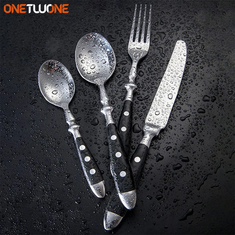 Black Silverware Set Black Flatware Food-Grade Stainless Steel Cutlery Eating Utensils Mirror Finished Dishwasher Safe