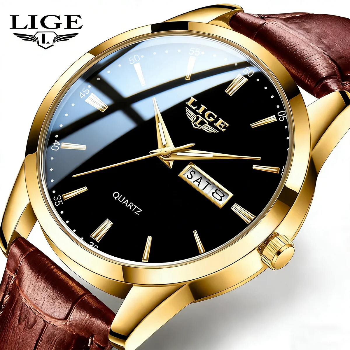 

LIGE Business Man Watch Waterproof Luminous Auto Date Week Men Watches For Fashion Leather Men's Quartz Wristwatch Reloj Hombre