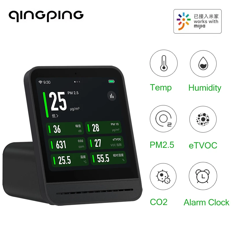 Qingping Air Quality Monitor 2 Indoor Smart Home PM2.5 CO2 TVOC Touch Screen Temperature Humidity Meter Detector for Mijia APP