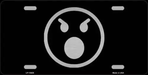 Angry Face Black Novelty Metal License Plate Tag Aluminum