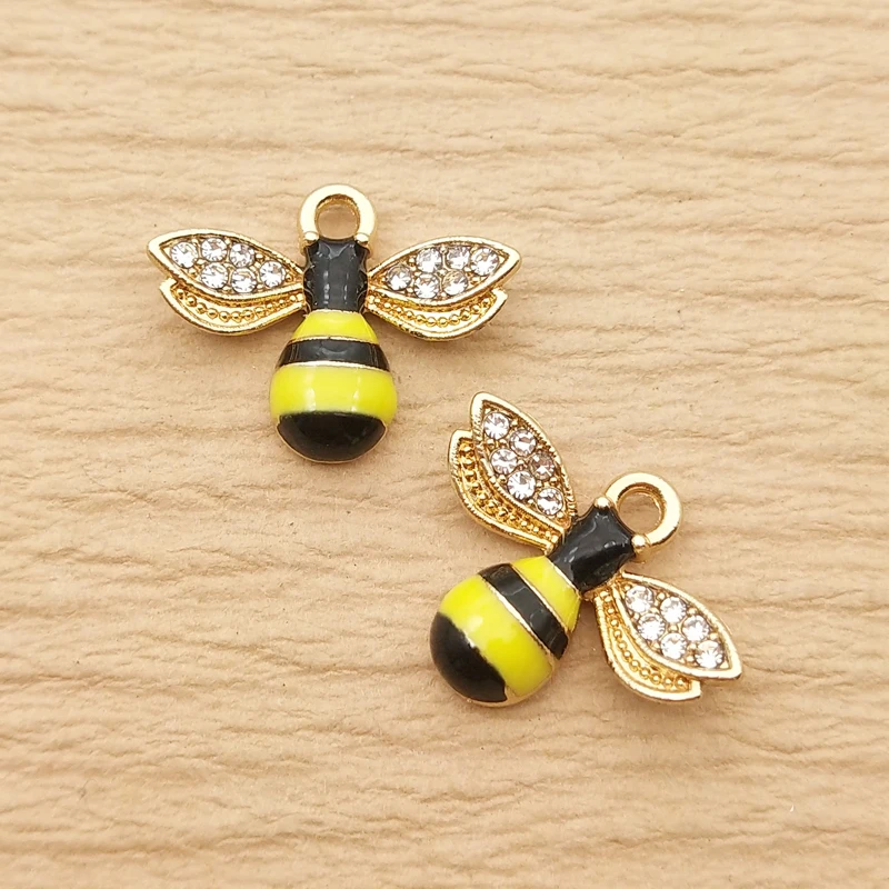 10pcs Enamel Bee Charm for Jewelry Making Earring Pendant Bracelet Necklace Accessories Diy Supplies Zinc Alloy Gold Plated