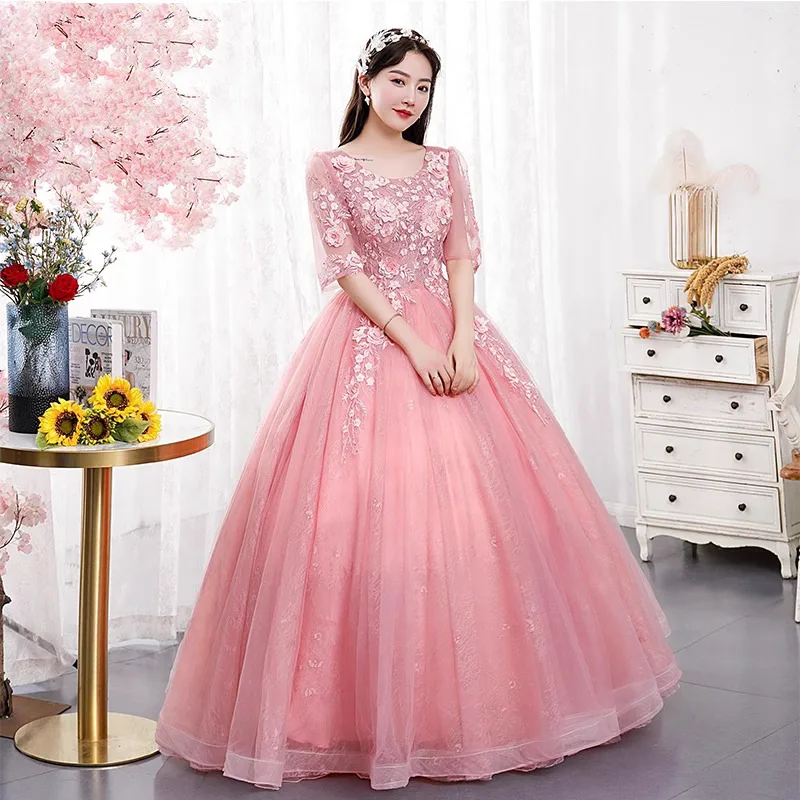 Customized Pink Ball Gown Quinceanera Dresses Appliques Tulle Prom Birthday Party Gowns Formal Vestido De Anos 15