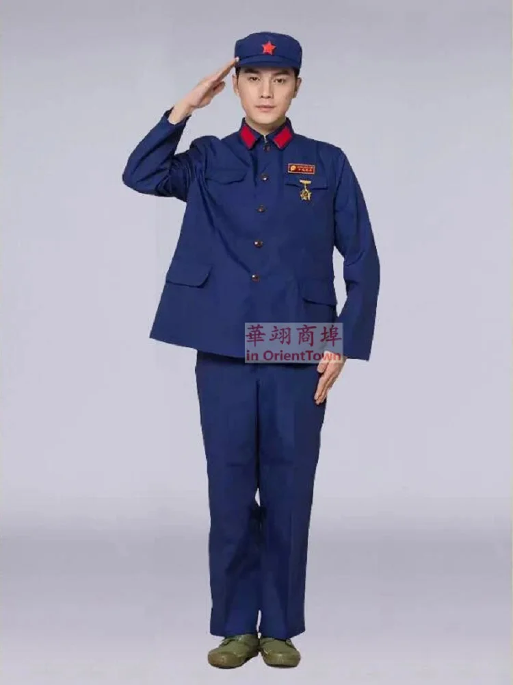 China Old style 1970s Vietnam War Army Clothing blue Sea Soldier Chinese navy uniform Dacron military suits Hat + Jacket + Pants