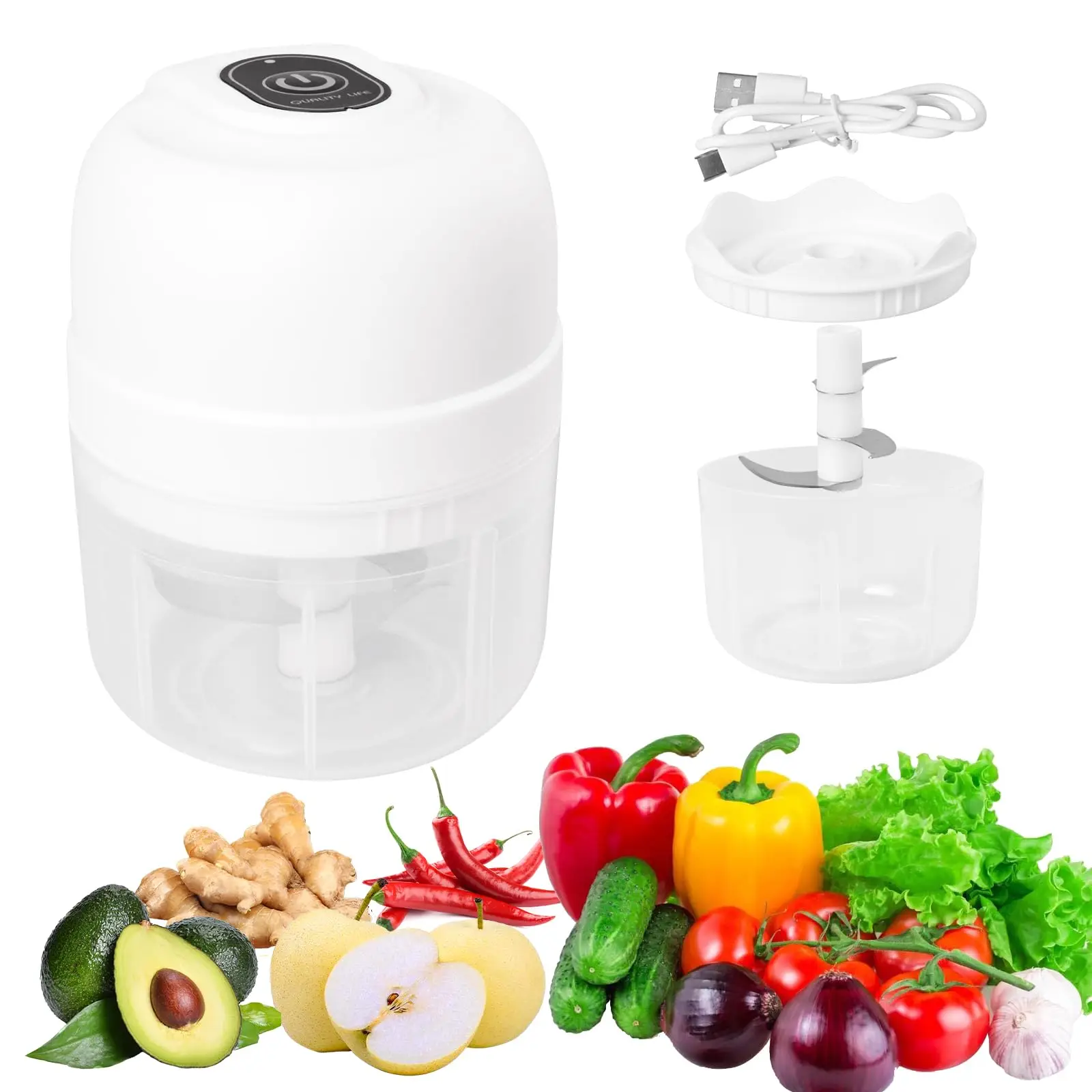 Electric Garlic Chopper 250ml USB Rechargeable Portable Electric Food Chopper Vegetable Chopper With Container