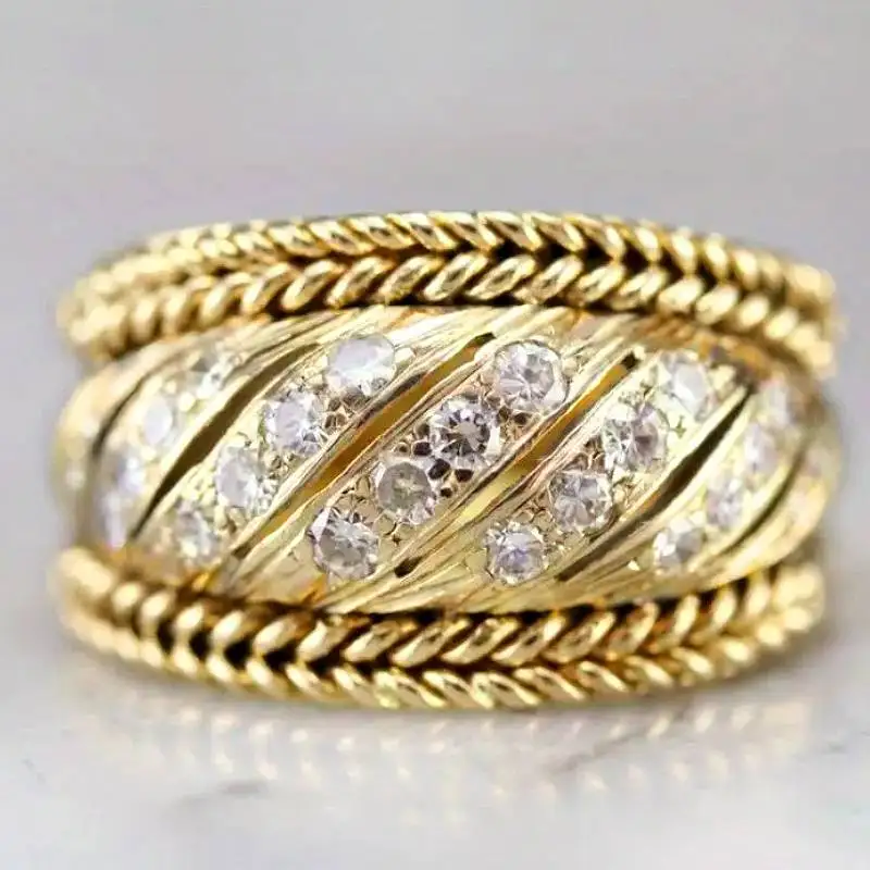 Huitan Luxus-Damenring für Partys, modisch, goldfarben, mit heller Zirkonia-Verzierung, Accessoires, temperamentvoller Damenschmuck für Hochzeiten