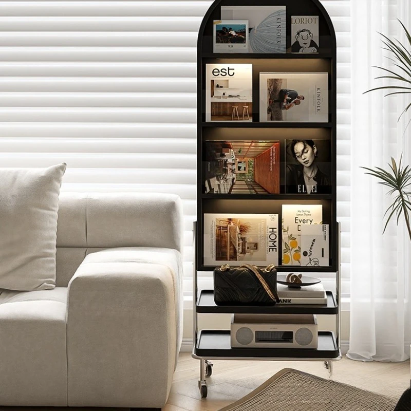 

Medieval magazine rack full body mirror movable mirror solid wood magazine cabinet storage rack retro full-length mirror