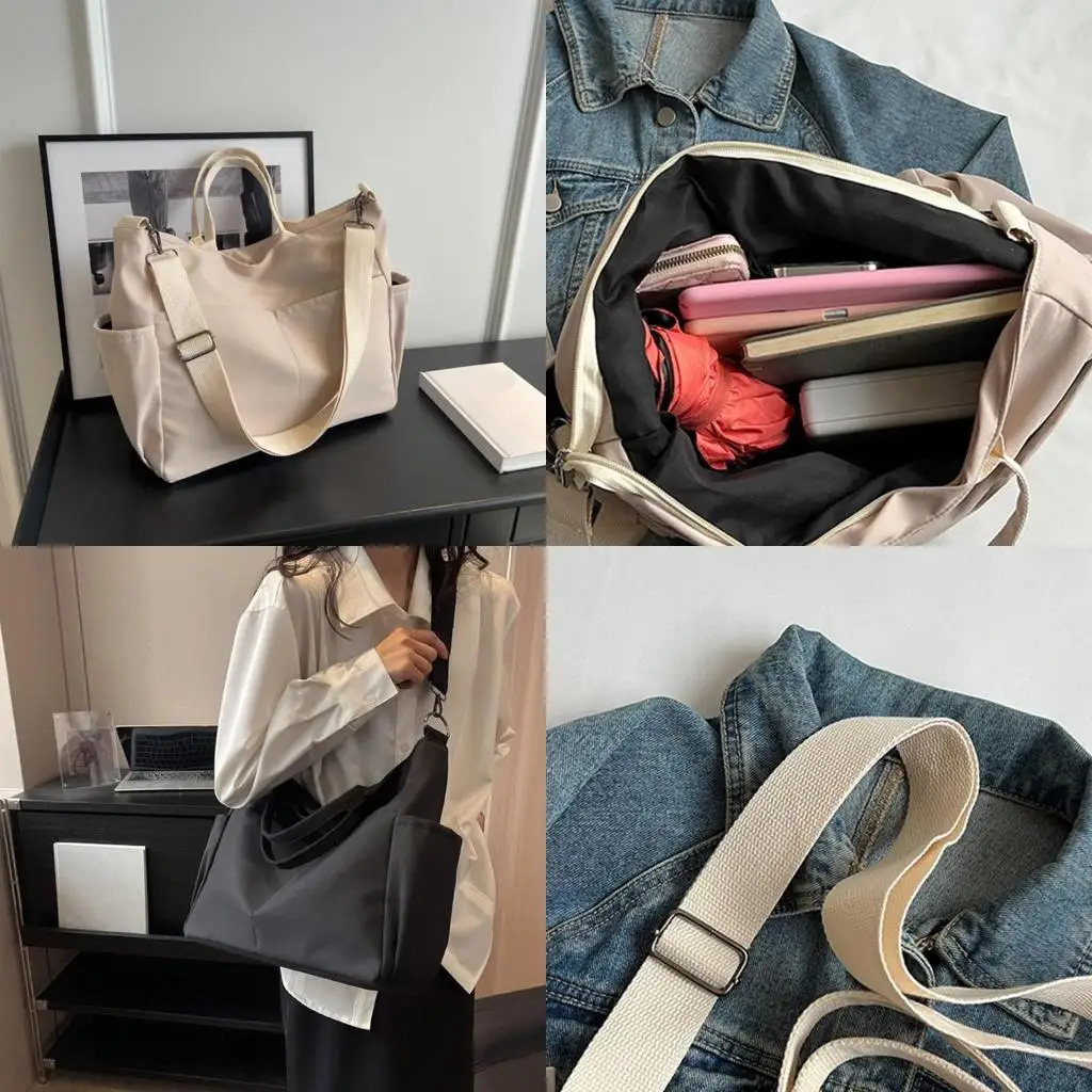 

D46D Women Shoulder Bag Solid Color Crossbody Bag Large Capacity Student Tote Bag