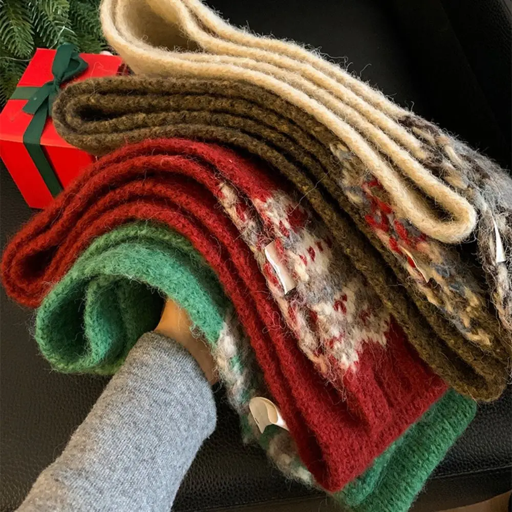 

Классический шерстяной жаккардовый вязаный шарф, теплый зимний кашемировый шарф, однотонный утолщенный шарф в стиле Fair Isle для девочек