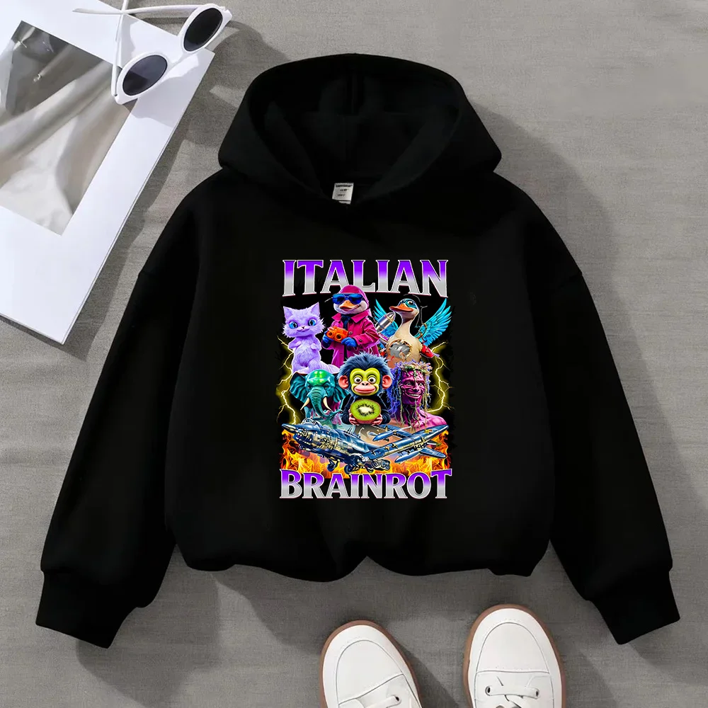 

Italian Brainrot Kids Hoodie Funny Cartoon Graphic Thin Sweatshirts Tung Tungtung Sahur Casuals Long Sleeves Tops Boys Clothes