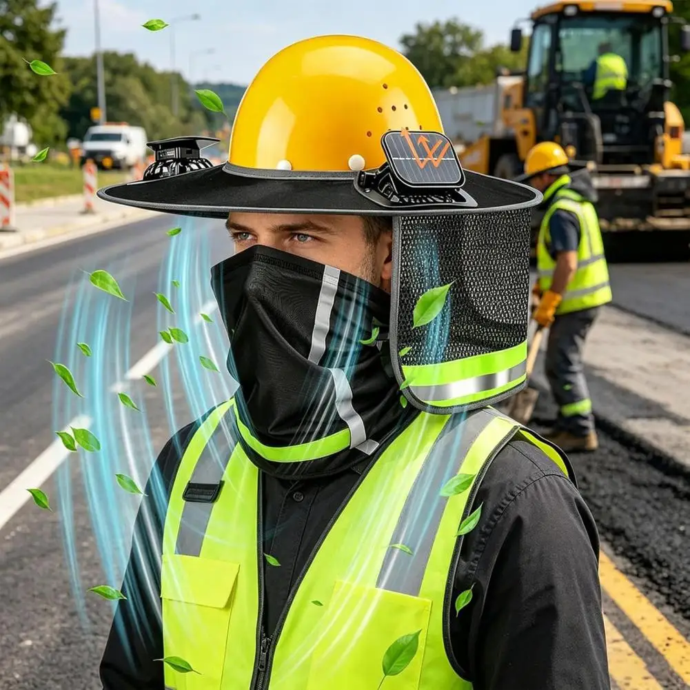 Neck Sun Protection Mesh Hat Neck Shield with Solar Fan Full Brim Sun Protection Visor Ventilated Hard Hat Neck for Construction