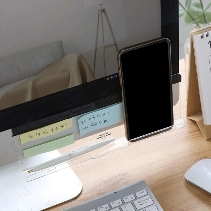 Acylic Memo Sign Self-adhesive Note Board Computer Monitor Message Board with Phone Holder Charging Slot for Office Desk