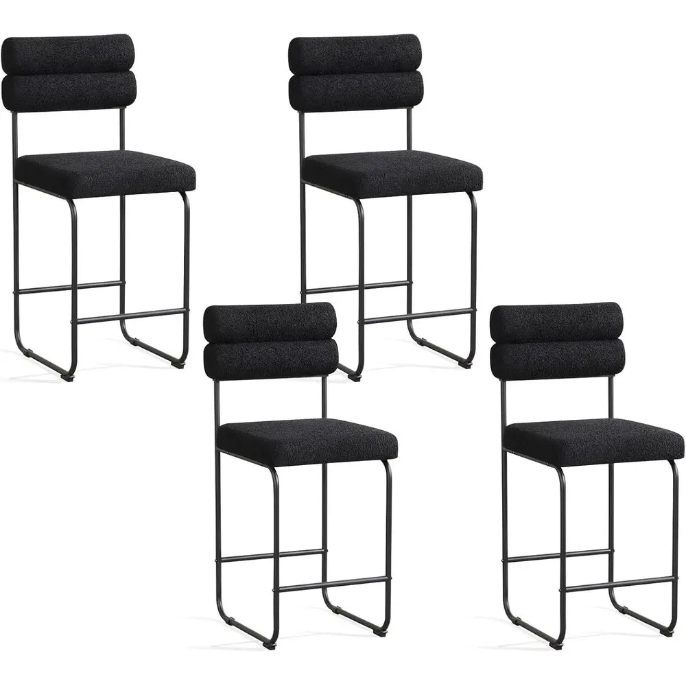 

Set of 4 Upholstered Sherpa Counter Height Bar Stools with Metal Footrest, Black