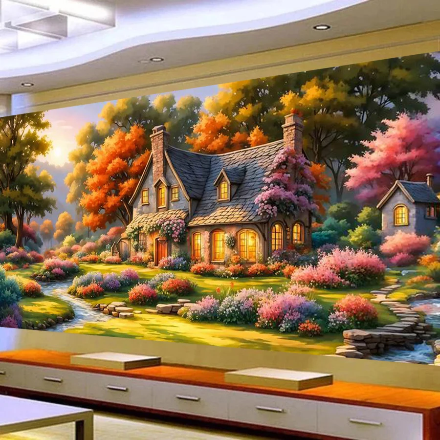 

Fullcang Forest House Scenery Large Size Diy Diamond Painting Kits Landscape Full Square Round Drill Mosaic Embroidery Picture