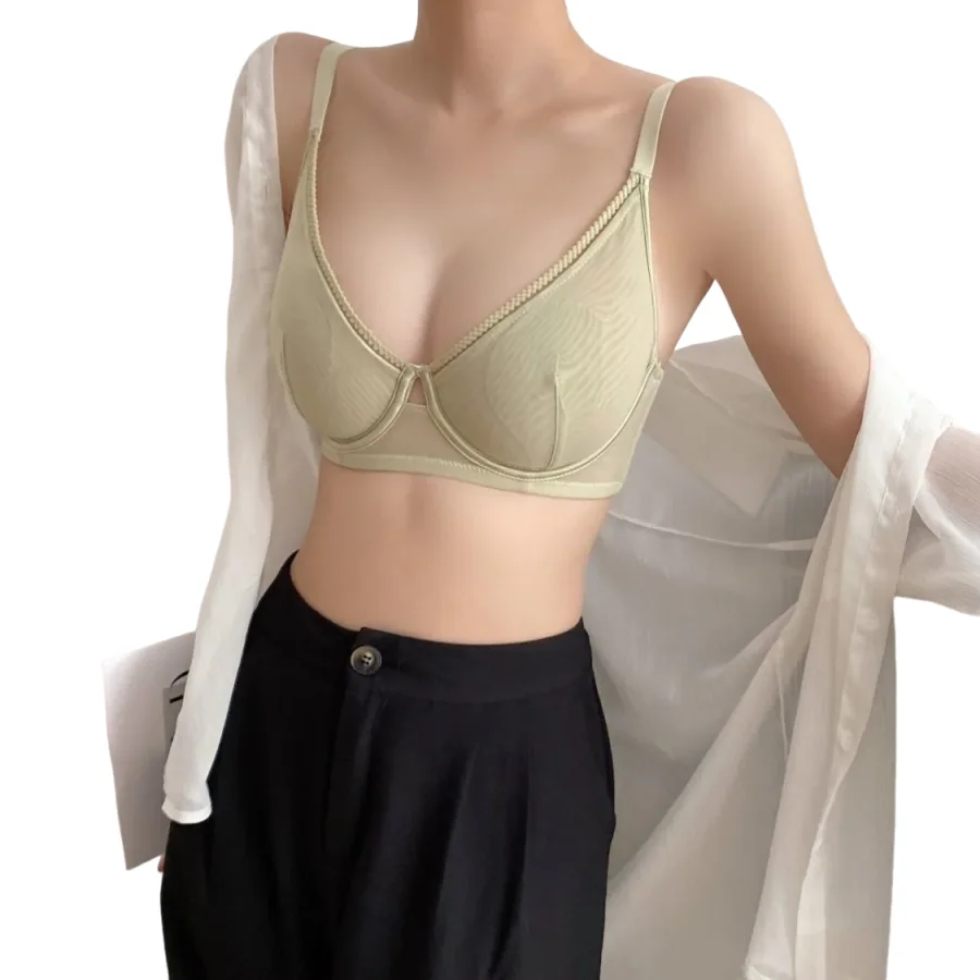 KUCLUT Sexymesh ultra-thin underwear ladies big breasts small plus size adjustable soft underwire upper support anti-sagging bra