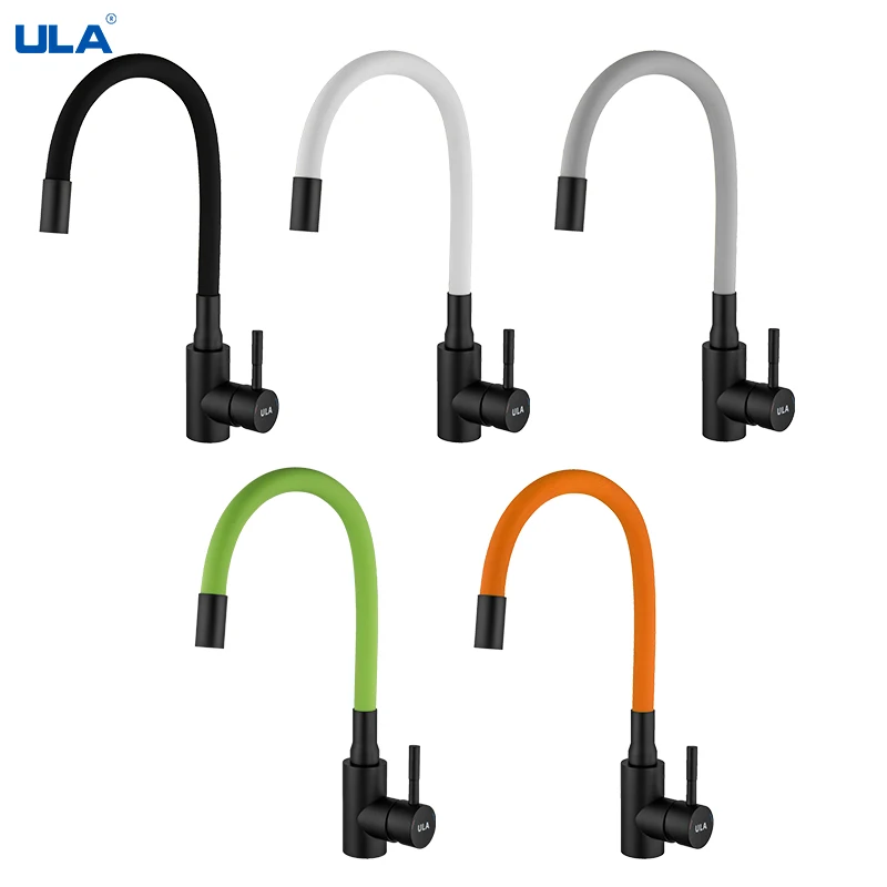 ULA kitchen faucet black pipe kitchen hot cold water mixer tap 360 degree rotate sink tap faucet for kitchen with black hose