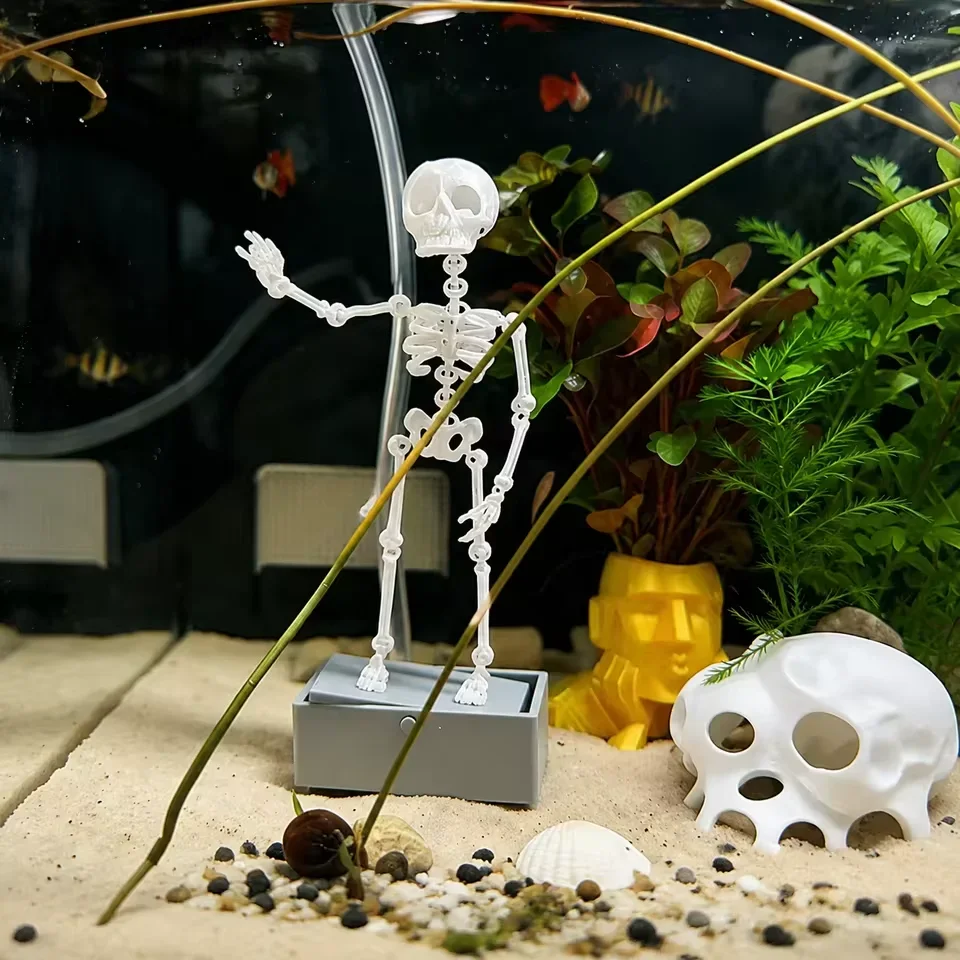Blasenbetriebenes Bewegliches Tanzendes Skelett-Ornament, Lustige Halloween-Aquarium-Dekoration für Süß- und Salzwasser-Aquarien – Detail 1