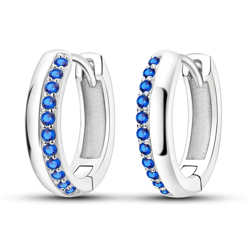 

925 Sterling Silver Earrings Women Sparkling Royal Blue Hoop Earring For Anniversary Wedding Jewelry Gifts