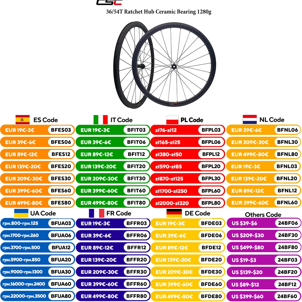 CSC 700C Carbon Wheelset Road bike 36/54T Ratchet System Ceramic Bearing Center Lock Hub 35-58mm deep for Gravel Bicycle 1280g