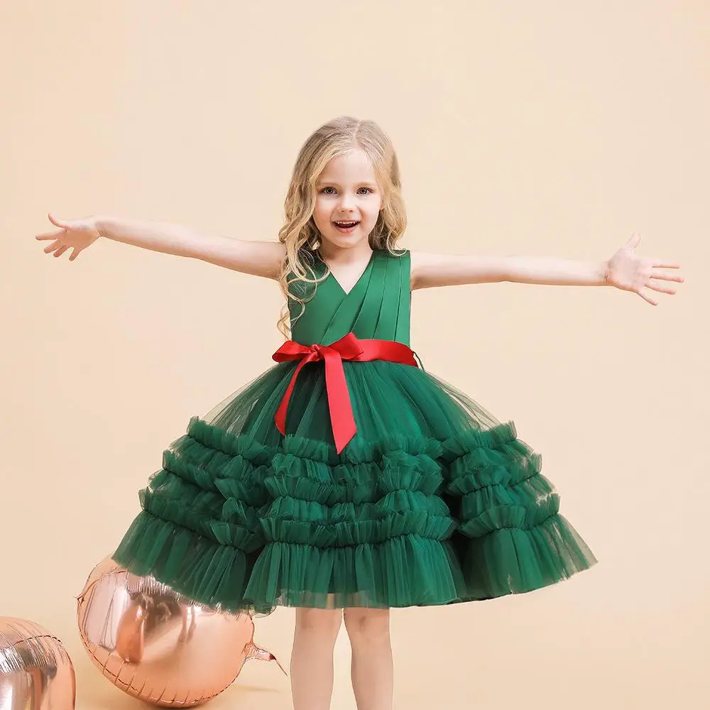 Christmas Dress Girl Puffy Princess Dress Baby Girls 1st Birthday Party Infant Dress Gown Tulle Elegant New Year Dress For Girls